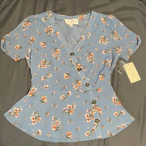 Sweet Wanderer blue floral shirt